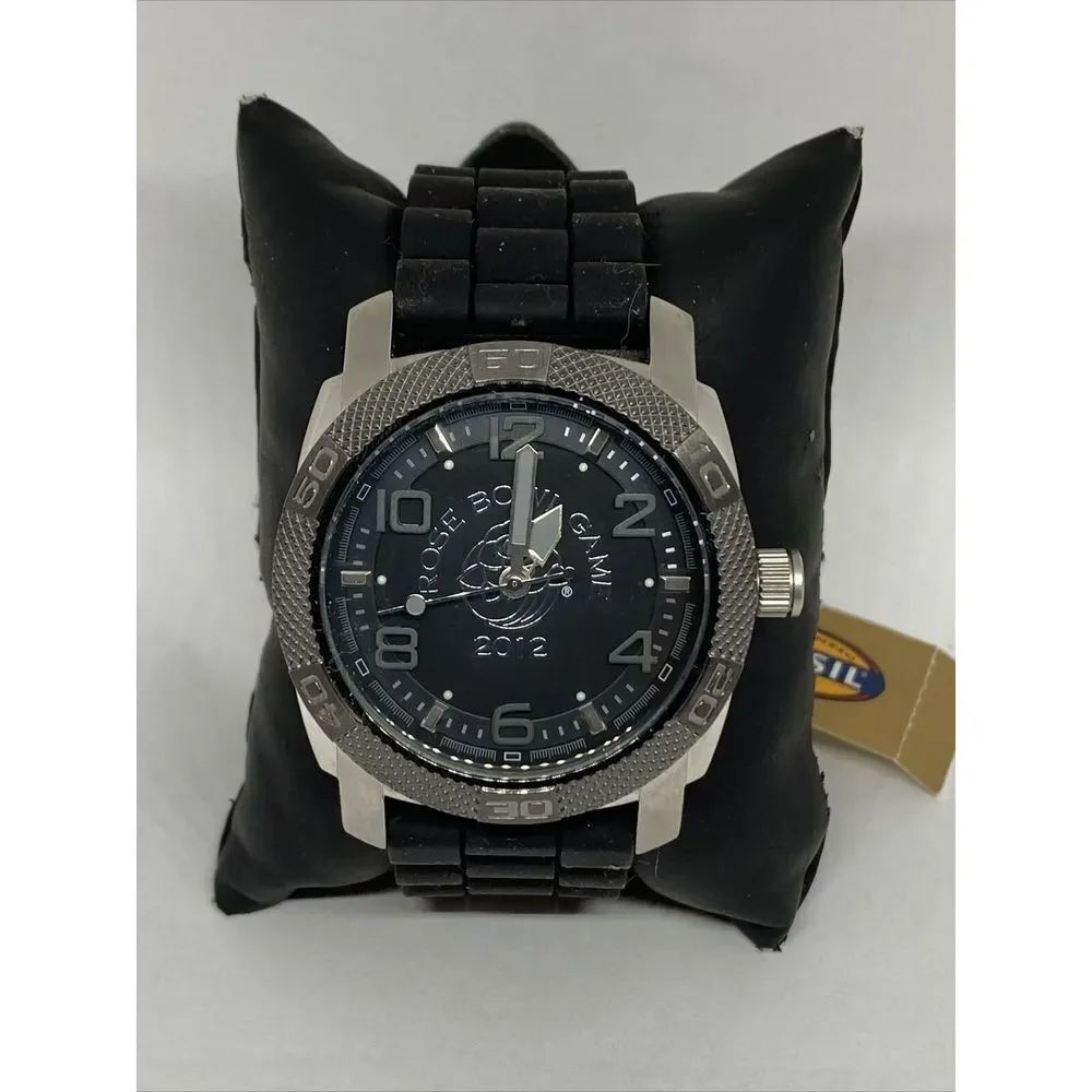 Fossil PR-2003 Men's Black Silicon Analog Black Dial Quartz Watch Wrist UC230